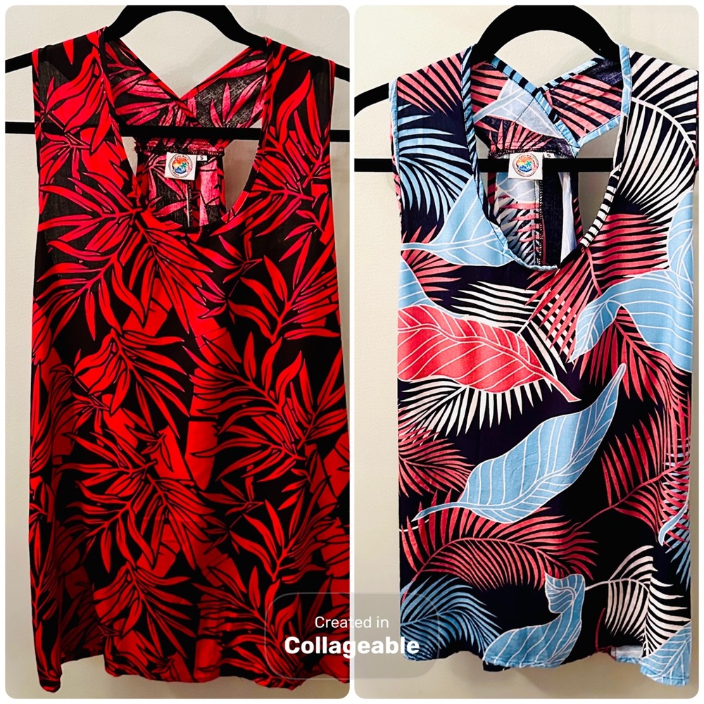 2 Makai Beach Tropical Print Sleeveless Mini Dresses/Tunics - Women’s Size Small